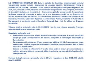 Anunt de presa: Lansarea proiectului Construire imobil S+P+6E, incubator de afaceri Marco, imprejmuire teren si organizare de santier