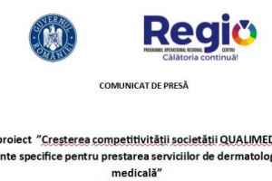 Anunţ finalizare proiect  ”Creşterea competitivităţii societăţii QUALIMED SRL prin dotarea cu echipamente specifice pentru prestarea serviciilor de dermatologie şi estetică medicală”