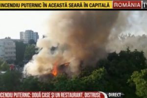 Incendiu devastator in Bucuresti: O casa si un restaurant au luat foc langa o benzinarie 
