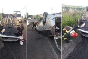 FOTO/ Accident rutier pe DN1: O maşină s-a răsturnat, în apropierea giratoriului de la Sântimbru