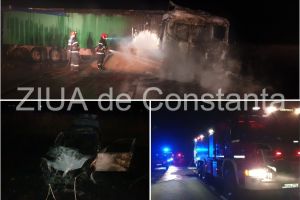 Teribil accident in judetul Constanta. Un tir si un autoturism au pierit in flacari. Doua victime