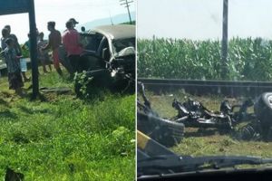 PRĂPĂD pe calea ferată! O maşină a fost LOVITĂ de TREN (FOTO)