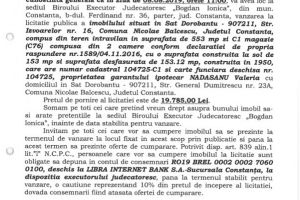 Imobil din comuna Dorobantu scos la vanzare de  B.E.J. “Bogdan Ionica prin licitatie publica 