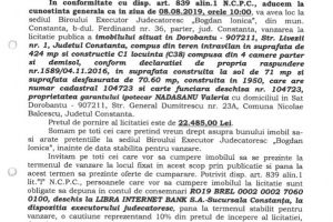 B.E.J. “Bogdan Ionica organizeaza licitatie publica in vederea vanzarii unui imobil din comuna Dorobantu 