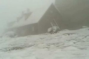 VIDEO - Ninsoare viscolită la Vf. Omu, în miezul lunii lui Cuptor