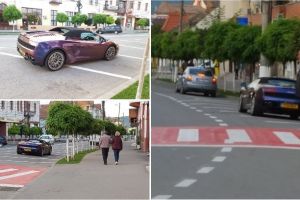FOTO. Bolid de lux, cu volan pe dreapta, parcat pe trei locuri de un tânăr din Alba Iulia, chiar în faţa sediului Poliţiei Aiud