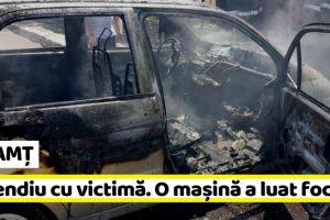 NEAMȚ: Incendiu cu victimă. Maşină parcată într-un garaj, distrusă de flăcări (FOTO)