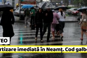 METEO: Avertizare imediată în Neamţ (17 iulie). Cod galben