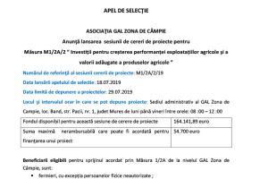 ASOCIAŢIA GAL ZONA DE CÂMPIE Anunţă lansarea sesiunii de cereri de proiecte pentru Măsura M1/2A/2