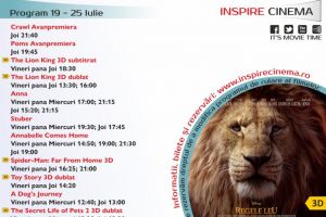 Program Cinema Inspire Alba Mall. Ce filme vor rula în perioada 19 – 25 iulie 2019