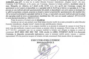 B.E.J. “Bogdan Ionica organizeaza licitatie publica in vederea vanzarii unui imobil din mun. Mangalia  
