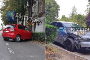 FOTOGALERIE. Accident în municipiul Satu Mare. O maşină a fost proiectată într-un copac