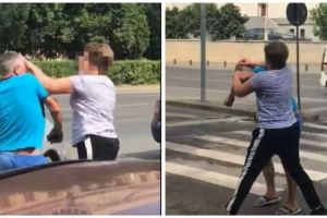 Bărbat filmat în timp ce era bătut de o femeie, în plină stradă, în judeţul Arad