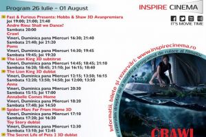 Program Cinema Inspire Alba Mall. Ce filme vor rula în perioada 26 iulie – 1 august 2019
