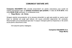 COMUNICAT SISTARE  APĂ