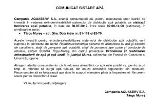 Comunicat sistare apa