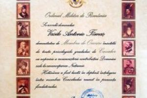 Preotului Vasile Antonie Tămaş i-a fost înmânat  Ordinul Militar de România în grad de Cavaler, pentru contribuţia adusă în emanciparea Naţiunii Române