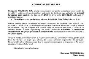 COMUNICAT SISTARE APĂ