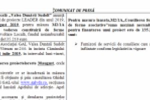 Asociaţia Grup de Acţiune Locală „Valea Dunării Sudolt” anunţă lansarea apelului de selecţie nr.1 de proiecte LEADER din anul 2019, în perioada 31 iulie – 30 august 2019, pentru măsura M2/1A „Consilierea fermierilor in vederea constituirii de forme asociative”