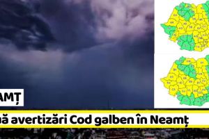 NEAMȚ: Două avertizări Cod galben de instabilitate atmosferică în Neamţ
