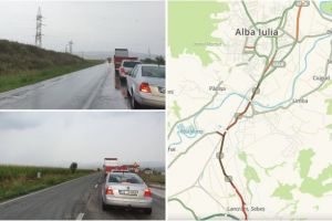 FOTO: Blocaj total pe DN1, între Alba Iulia şi Sebeş. Vremea capricioasă, festivalierii de la UNTOLD şi starea carosabilului au gâtuit,din nou, circulaţia