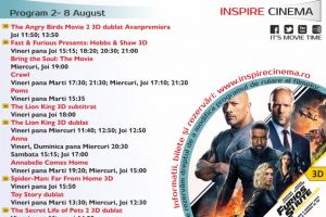 Program Cinema Inspire Alba Mall. Ce filme vor rula în perioada 2 – 8 august 2019