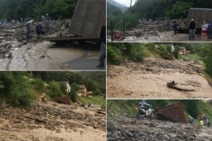 UPDATE FOTO/ Trafic rutier blocat pe DN 67C, Transalpina, în zona localităţii Căpâlna, din cauza aluviunilor
