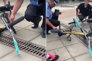 Poliţiştii locali au dezumflat roţile bicicletelor unor tineri (VIDEO)