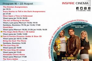 Program Cinema Inspire Alba Mall. Ce filme vor rula în perioada 16 – 22 august 2019
