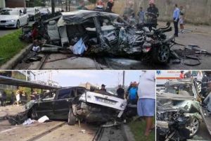 FOTO. Accident GRAV produs de un bărbat chiar în ziua nunţii: BMW-ul pe care-l conducea cu viteză, distrus complet. Mirele a supravieţuit miraculos