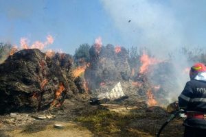 FOTO Incendiu la un depozit de furaje într-o comună din Botoşani. Pompierii se luptă de ore întregi cu flăcările
