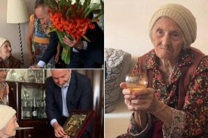 FOTO: O viaţă cât un centenar: Ana Olaru, doamna ajunsă la o vârstă venerabilă, a primit vizita viceprimarului din Alba Iulia, care i-a oferit cadouri din partea administraţiei locale