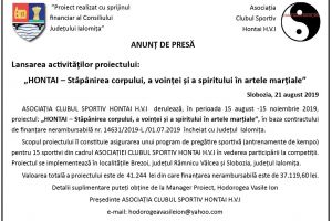 Lansarea activităţilor proiectului: „HONTAI – Stăpânirea corpului, a voinţei şi a spiritului în artele marţiale”