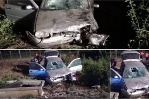 FOTO: ACCIDENT MORTAL pe DN7, în judeţul Hunedoara. Cugirean decedat, după ce şoferul băut al unui autoturism a lovit un sens giratoriu
