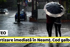 METEO: Avertizare imediată în Neamţ (25 august). Cod galben