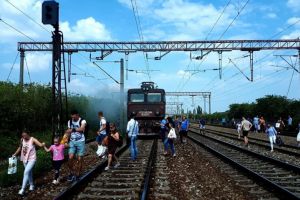 Locomotiva unui tren a luat foc in apropiere de Bucuresti