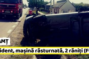 NEAMȚ: Accident, maşină răsturnată, 2 răniţi (FOTO)