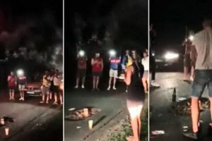 Party ieşit din comun: O groapă apărută în urmă cu un an în Cluj a fost „sărbătorită” cu flori, artificii şi tort (VIDEO)