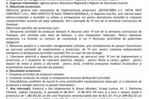 Anunt de presa: Dezvoltarea S.C. INSTAL HEAT CONSTRUCT S.R.L.  prin investitii in baza tehnico-materiala