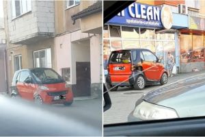 FOTO/VIDEO| În Alba Iulia Smart City, autoturismele Smart circulă pe trotuar! Șoferiţa a confundat partea carosabilă cu zona destinată pentru pietoni