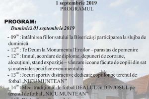 Duminică, 1 septembrie: Fiii satului Limba – jocuri sportiv educative, discotecă în aer liber, spectacol folcloric, foc dacic. PROGRAMUL evenimentului