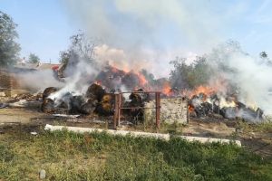FOTO Puternic incendiu la un depozit de furaje din Botoşani