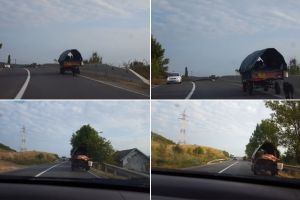 FOTO, VIDEO| Știrea ta: Imagini de epocă pe DN1, între Teiuş şi Aiud. Un convoi de atelaje întinde nervii şoferilor pe unul din cele mai tranzitate drumuri din ţară