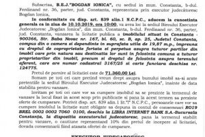 Imobil din Constanta scos la vanzare de  B.E.J. “Bogdan Ionica prin licitatie publica