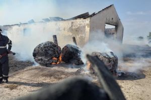 FOTO. Incendiu la o fermă din judeţ: 150 de miei au ars de vii! Intervenţie dificilă a pompierilor
