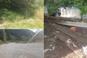 FOTO. ȘTIREA TA: Privelişte „înfrumuseţată” de gunoi în Bistra. Ambalaje aruncate în jurul izvorului cu apă potabilă
