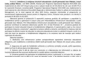 Anunţ începere proiect -Școala gimnazială IOAN VLĂDUȚIU,oraşul Luduş