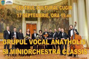17 septembrie 2019: Concert susţinut de grupul vocal Anatholis şi miniorchestra Classis, la Centrul Cultural Cugir. Intrarea este liberă
