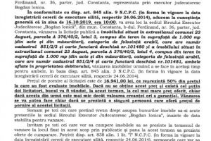 Imobil din comuna 23 August scos la vanzare de  B.E.J. “Bogdan Ionica prin licitatie publica