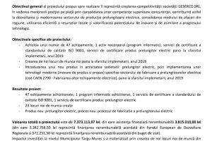 S.C. Geserco S.R.L. anunţă finalizarea proiectului “Ceare unitate de productie prelungitoare electrice